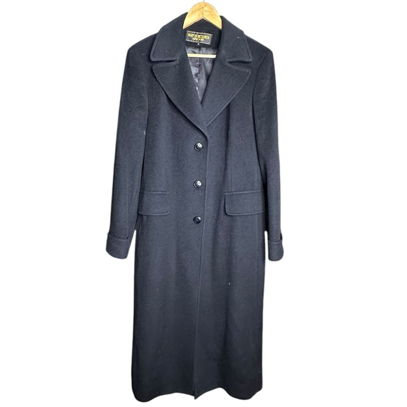 Marvin Richard’s Long Black Lined Faux Pockets Camel Hair Pea Coat size 12 - Picture 1 of 11